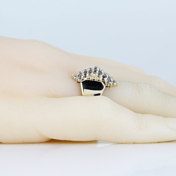 Vintage 14k Yellow Gold Diamond Cluster Cocktail Ring Band - Picture 8 of 9